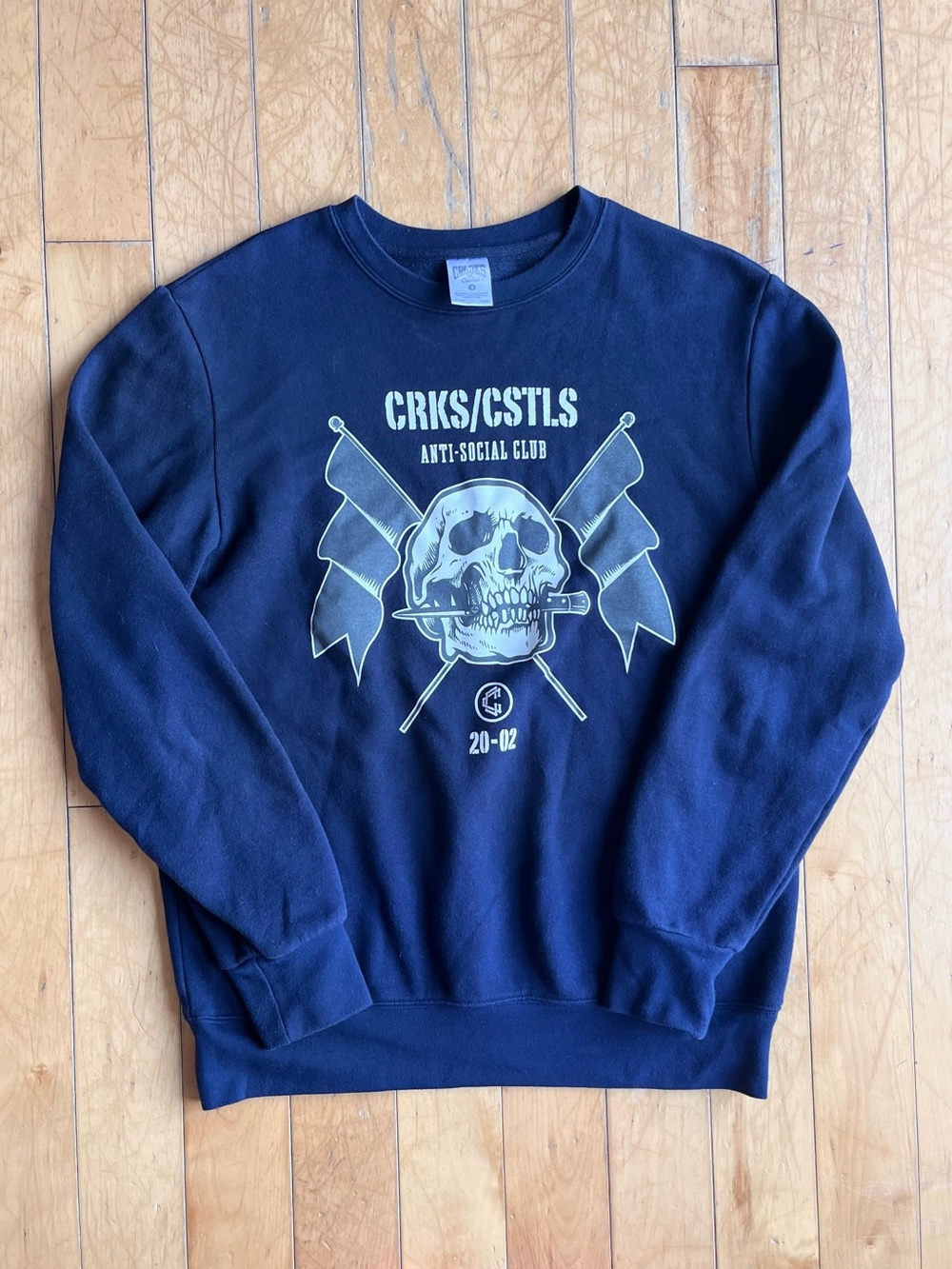 Crooks & Castles “Anti‑Social Club” Skull Graphic Navy Sweatshirt – Size Medium
